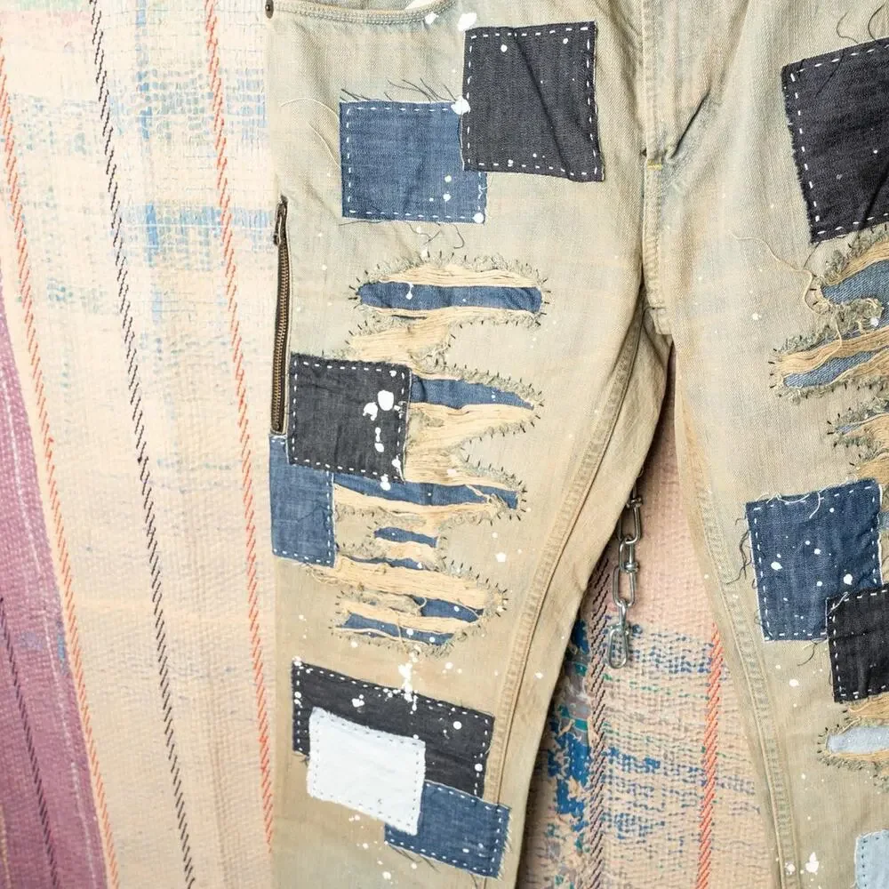 Custom levis 511 patchwork jeans 34 x 32